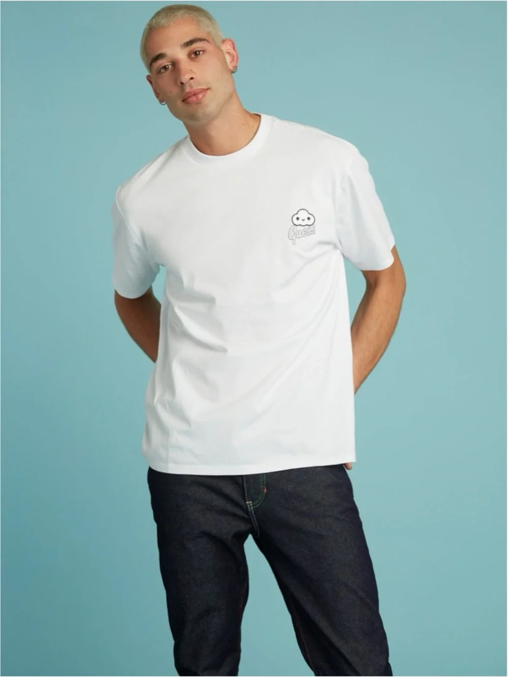 New Guess White Short Sleeve Graphic Crew Tee SZ L - Picture 1 of 1